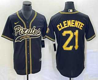 Men's Pittsburgh Pirates #21 Roberto Clemente Black Cool Base Stitched Baseball Jersey